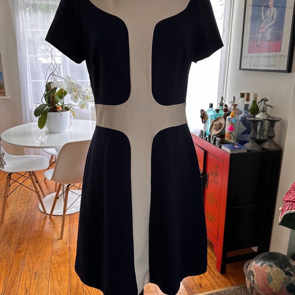 Boden Retro Mod Ponte Knit Blue Dress with short sleeves - never worn